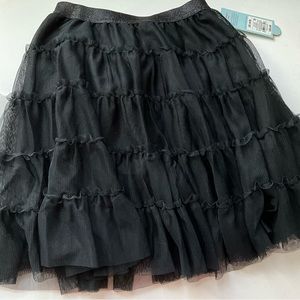 NWT Girls Black Tiered Ruffle Mesh  Knee Length Skirt